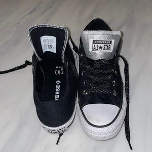 Converse all star low top. Size 8 women. Silver glitter tongue.